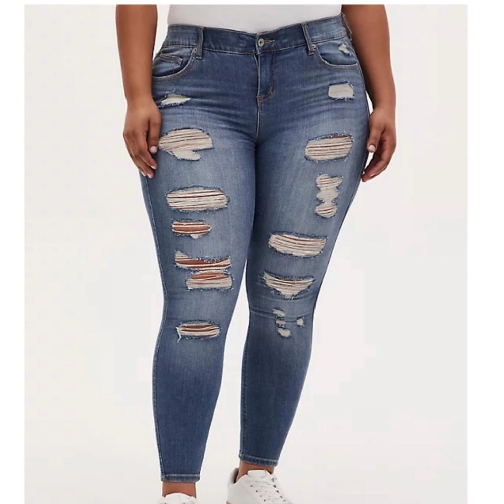 Torrid Blue Boyfriend Jeans with Distressed Details